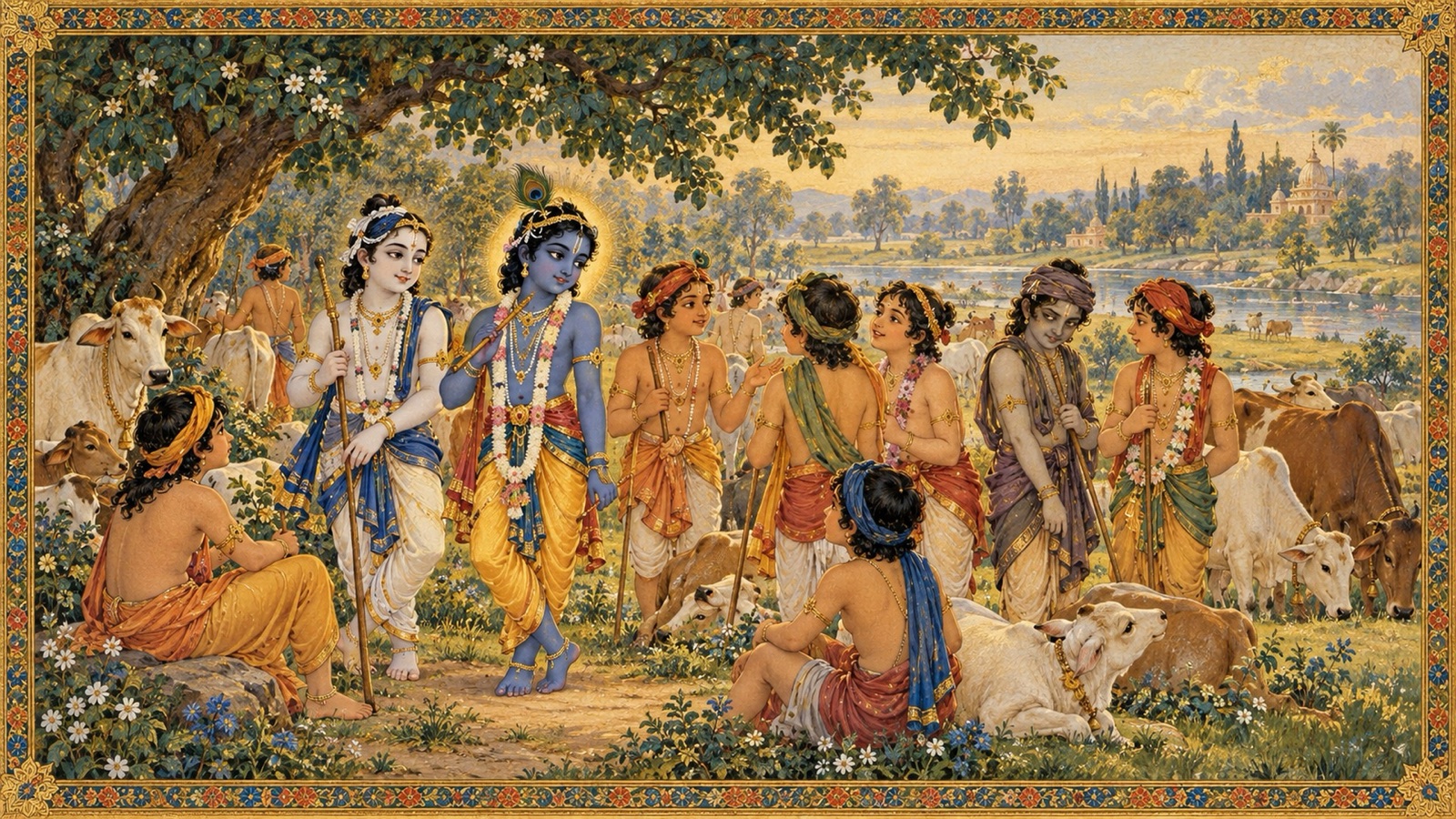 दानव प्रलम्ब गोपबालक का वेश धारण कर गोपबालकों के बीच आ मिलता है, कृष्ण-बलराम का हरण करने की इच्छा से