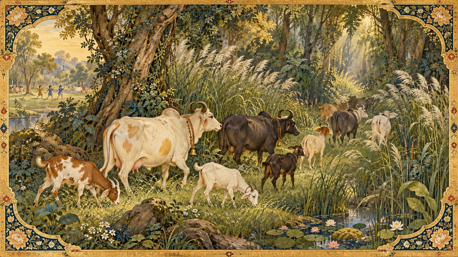 Cows, goats and buffaloes wandering from the Munja forest into a dense thicket of ishika reeds, lured by green grass