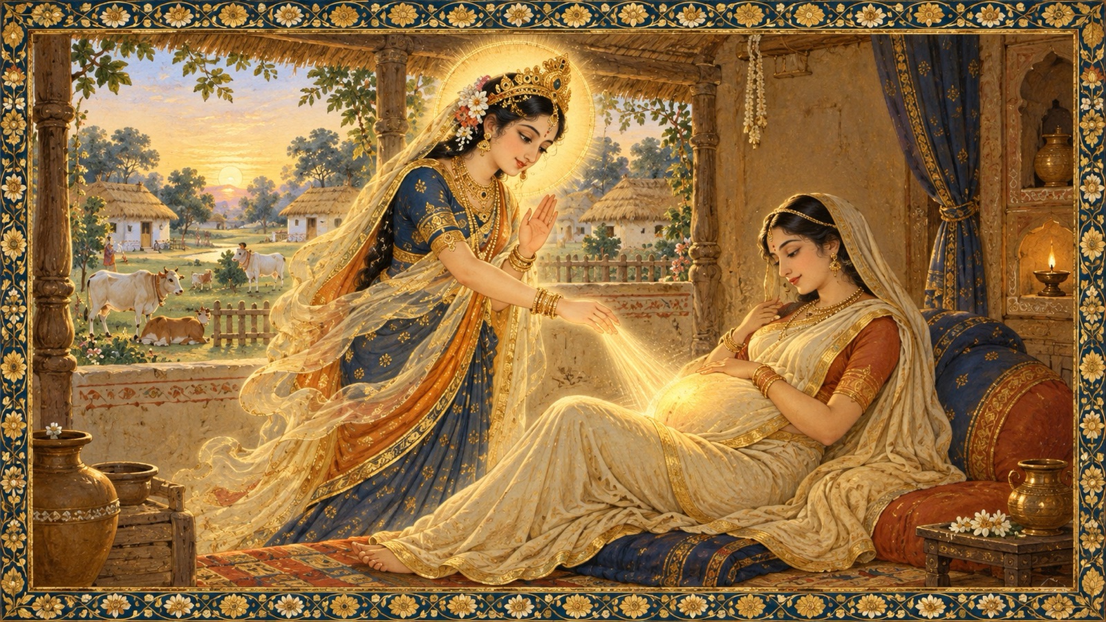 Rohini in the cowherd village of Gokula receiving the child Ananta by Yogamaya's mystic power