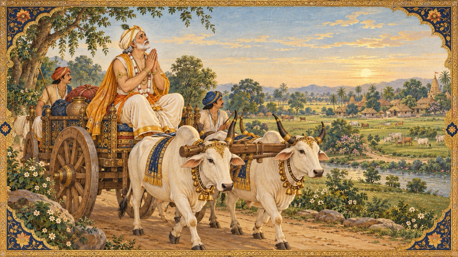 Nanda journeying home to Gokula taking refuge in the Lord, uneasy at Vasudeva's warning