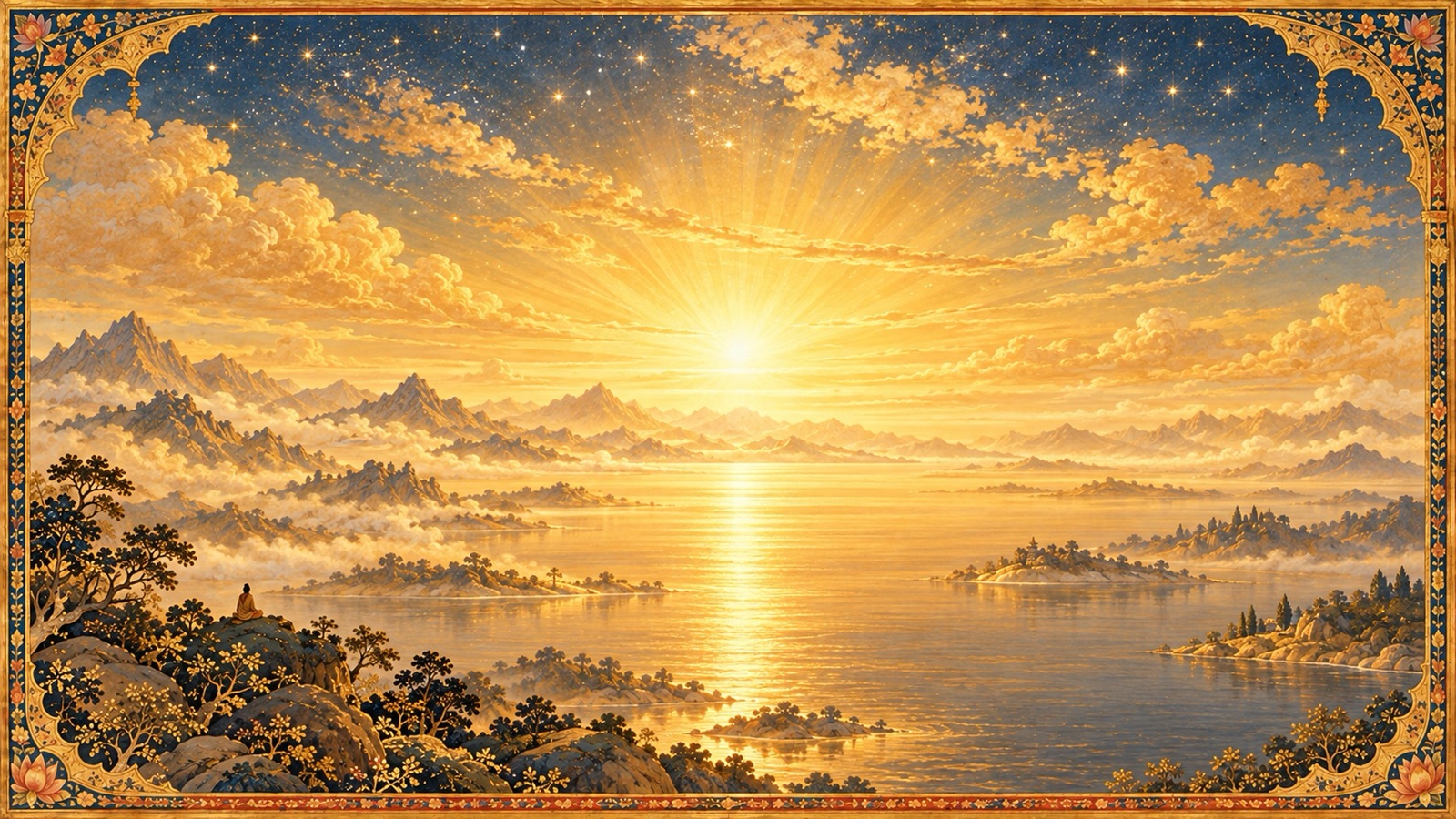 A radiant, formless light pervading the whole universe, evoking the one Spirit that creates, sustains and withdraws all things