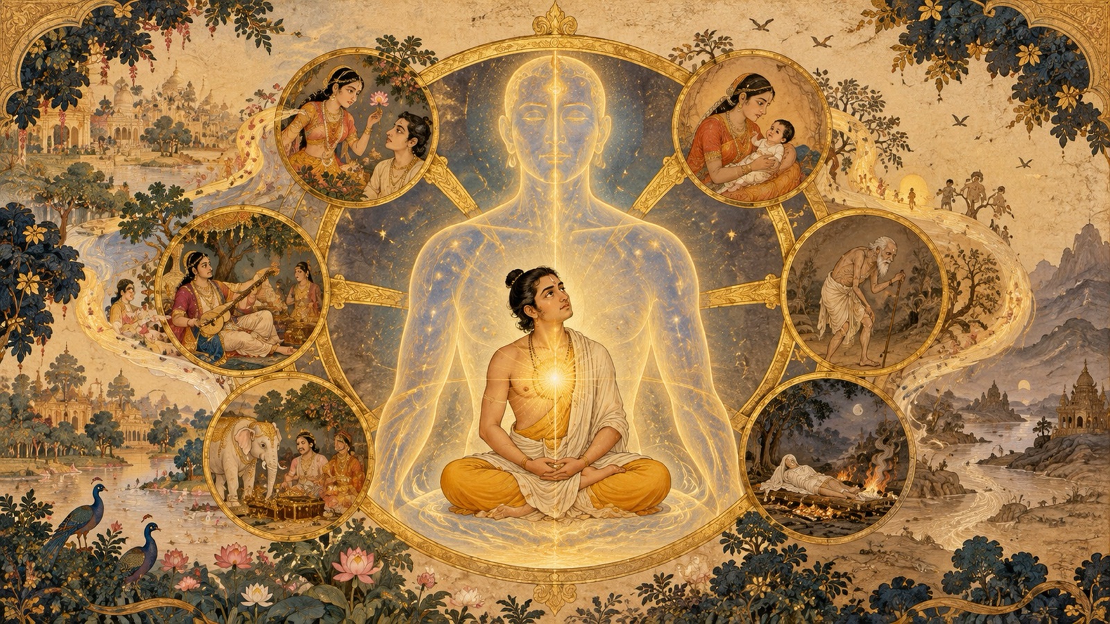 The embodied soul enjoying the senses and drawn into the wheel of action and reaction