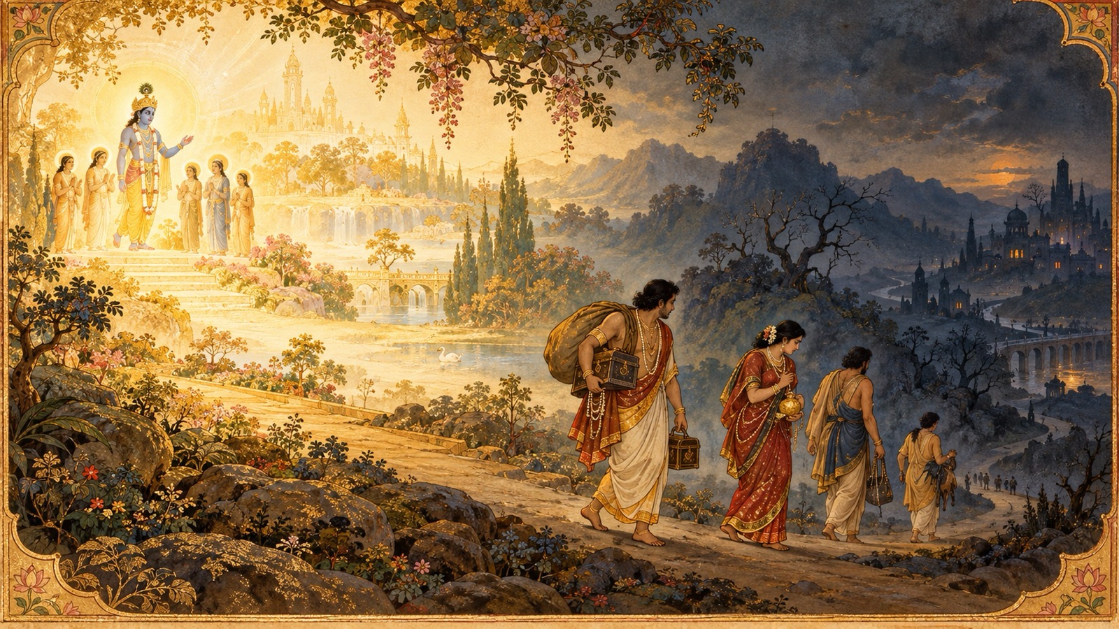A sober depiction of souls attached to the body and possessions losing their true welfare