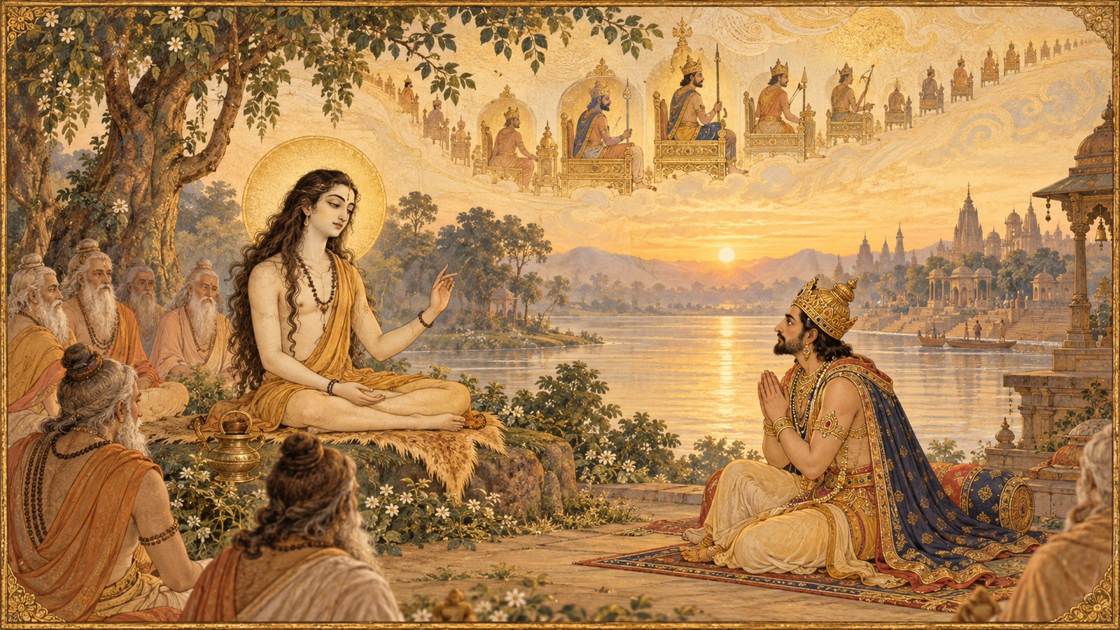 Sukadeva Gosvami foretelling to King Parikshit the succession of royal dynasties across the age of Kali