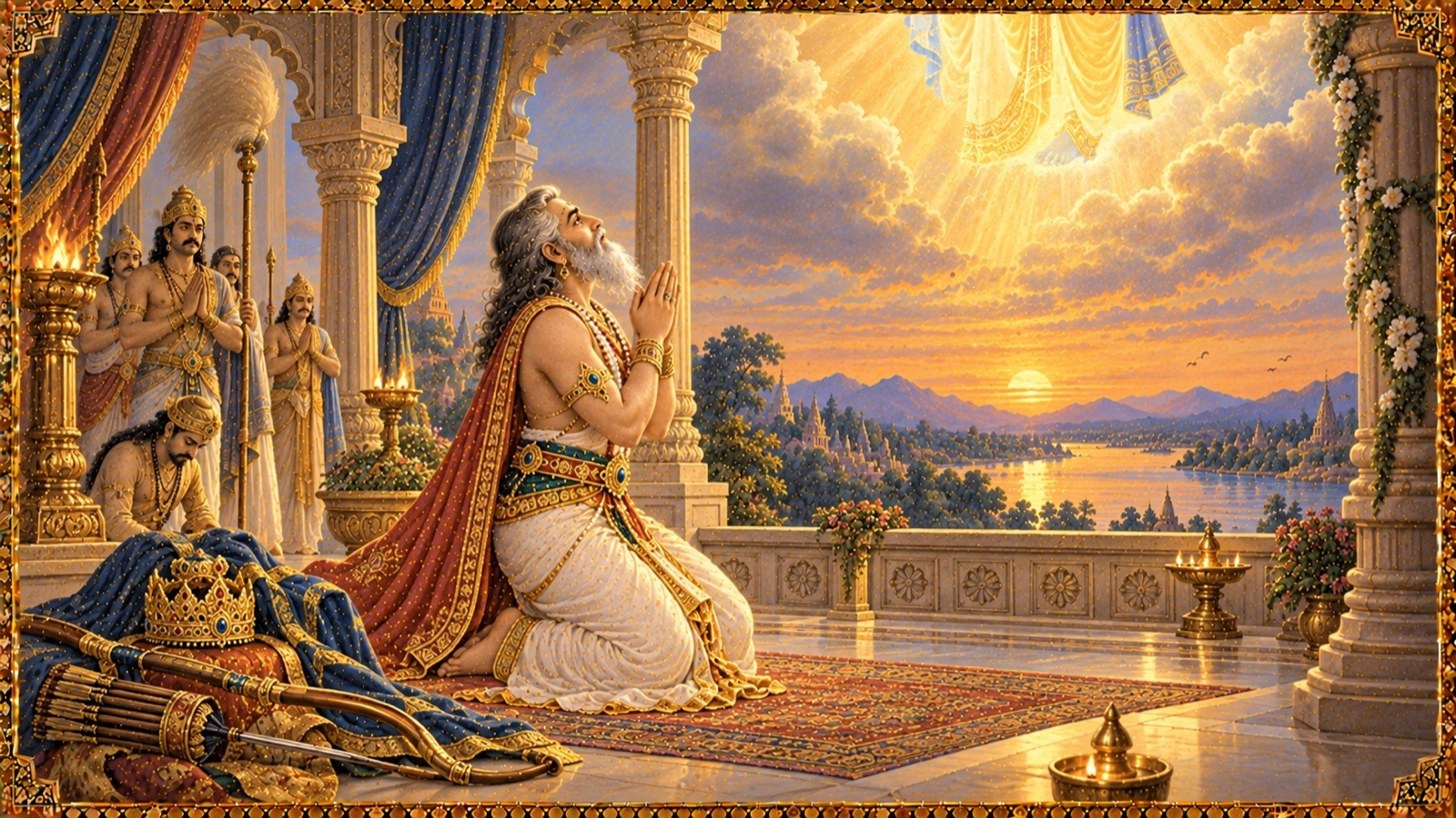 The royal sage Khatvanga, told he has only a moment left to live, renouncing everything and taking refuge at the feet of Sri Hari