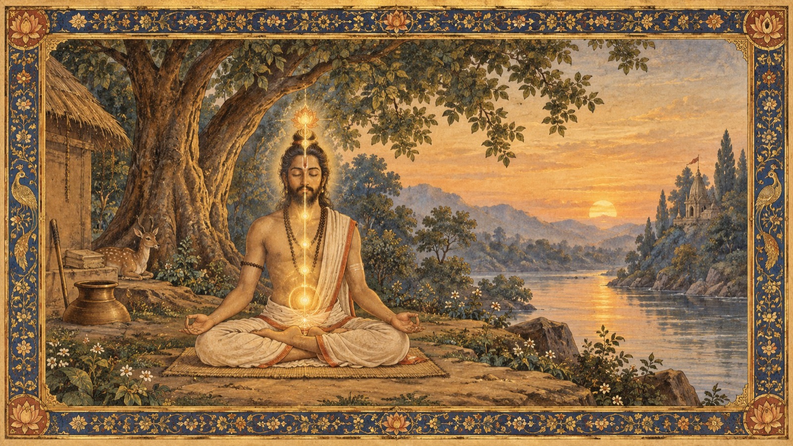 A Yogi in deep absorption drawing the life-air upward through the body's subtle centres, from the navel to the crown of the head