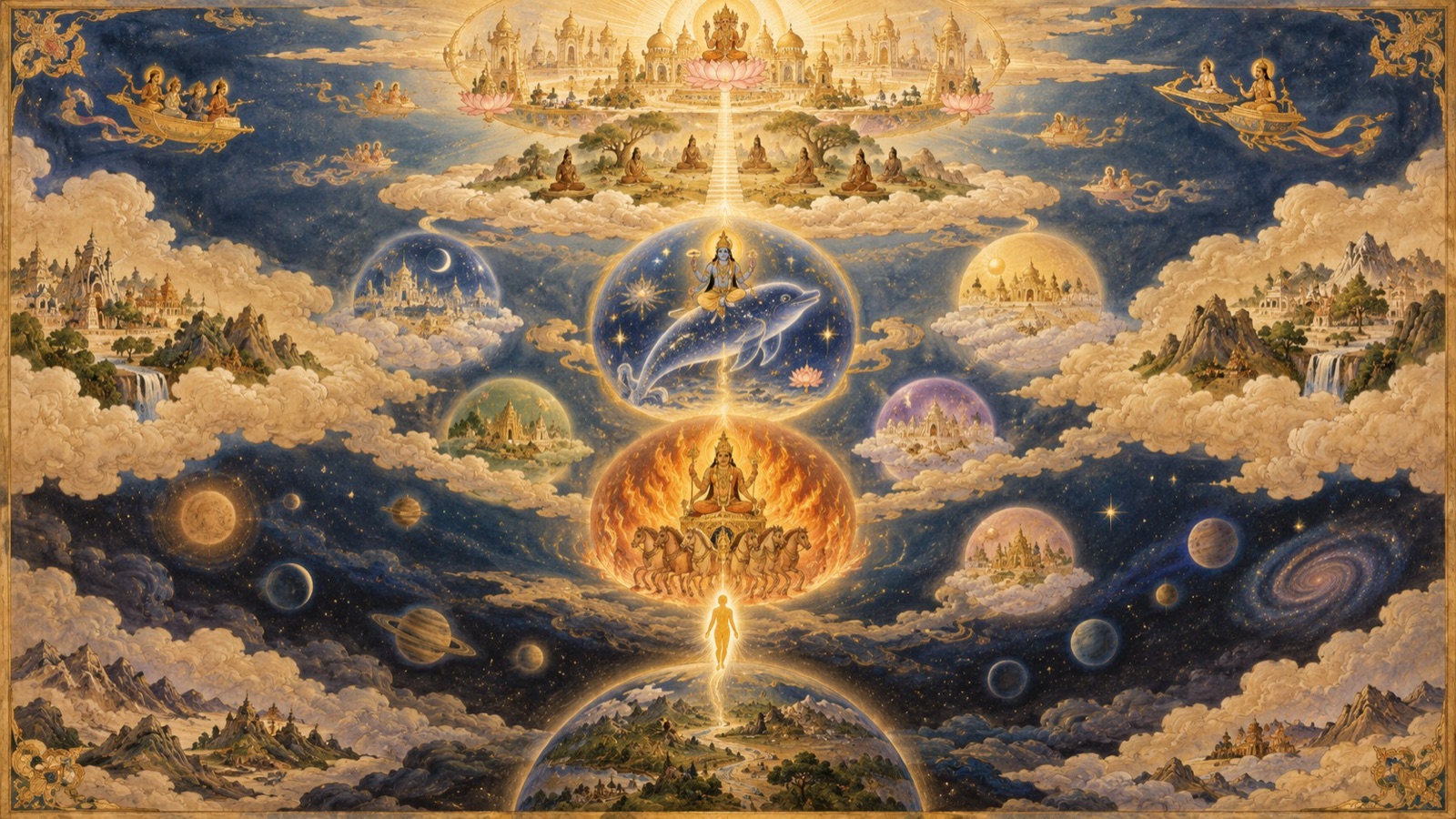 The gradual path of Kramamukti: a liberated Yogi's subtle form rising past the stellar sphere toward the radiant abode of Brahmaloka