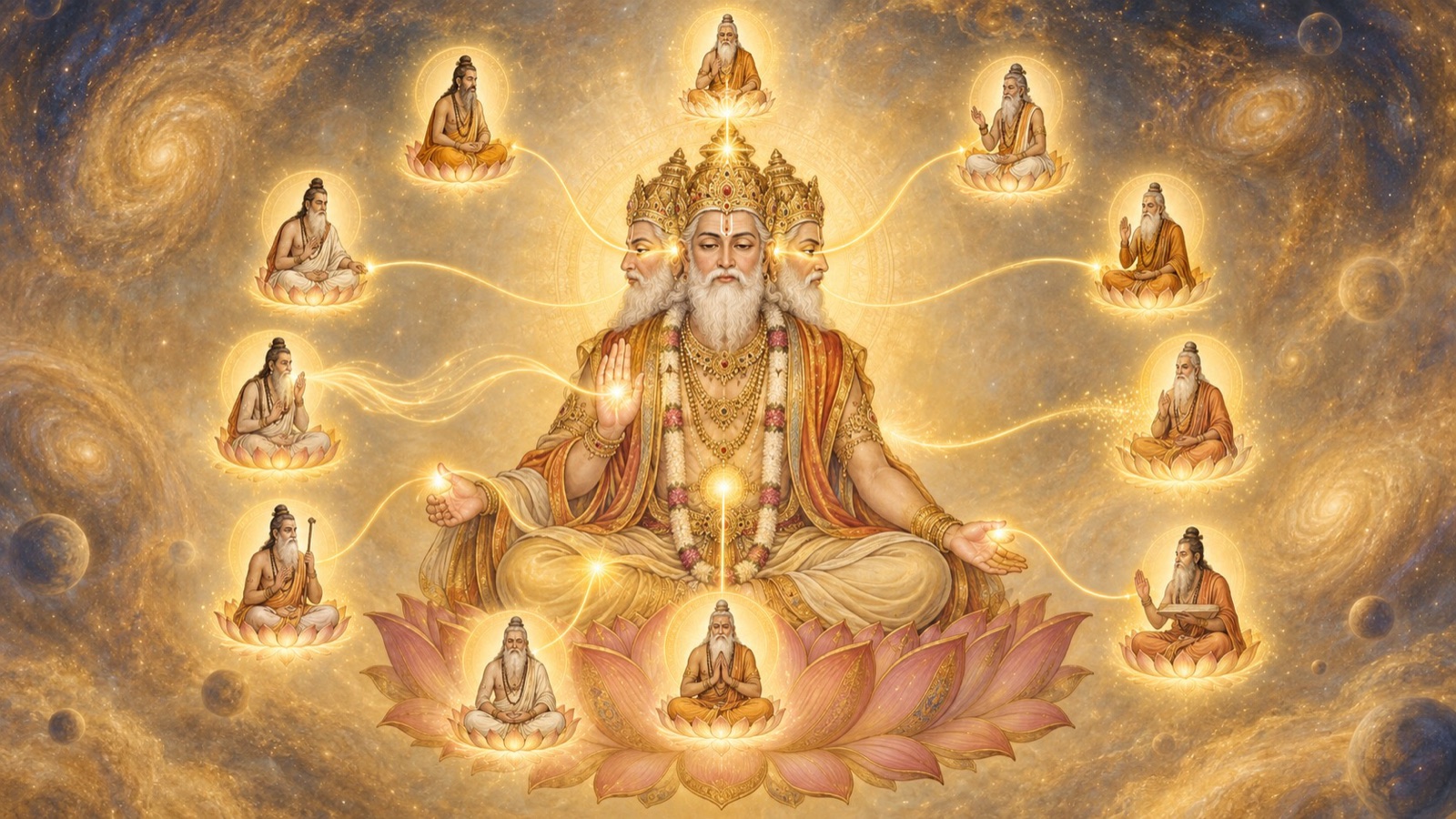 The ten sons of Brahma emerging from different parts of his body