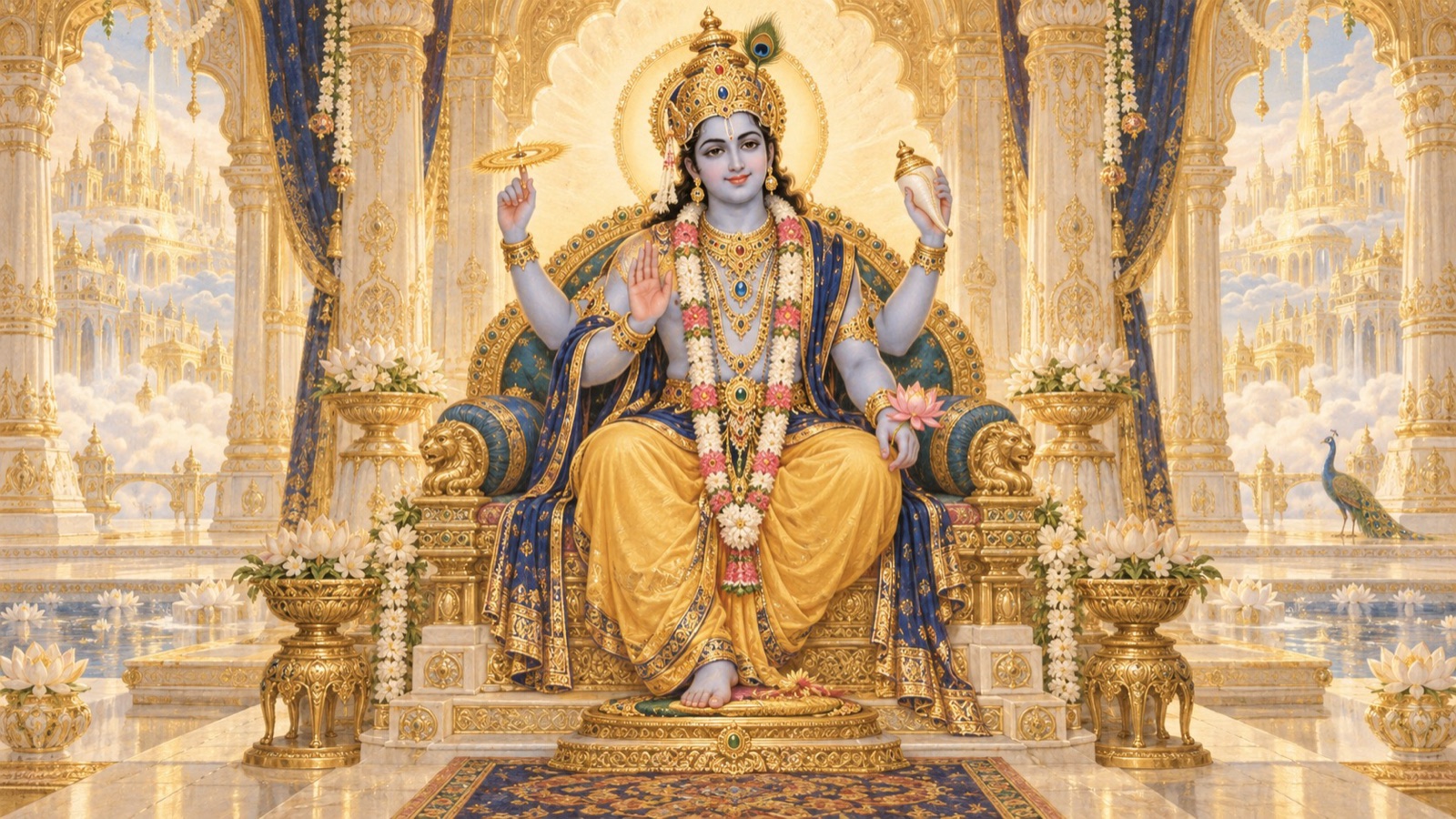 The Lord of Vaikuntha joyfully receiving the sages' words after the curse