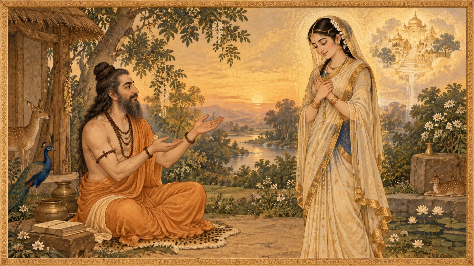 देवहूति के वर्षों की भक्ति के दृश्यमान मूल्य से द्रवित होकर, कर्दम अपनी कृतज्ञता व्यक्त करते हैं तथा उसे अलौकिक दृष्टि प्रदान करते हैं