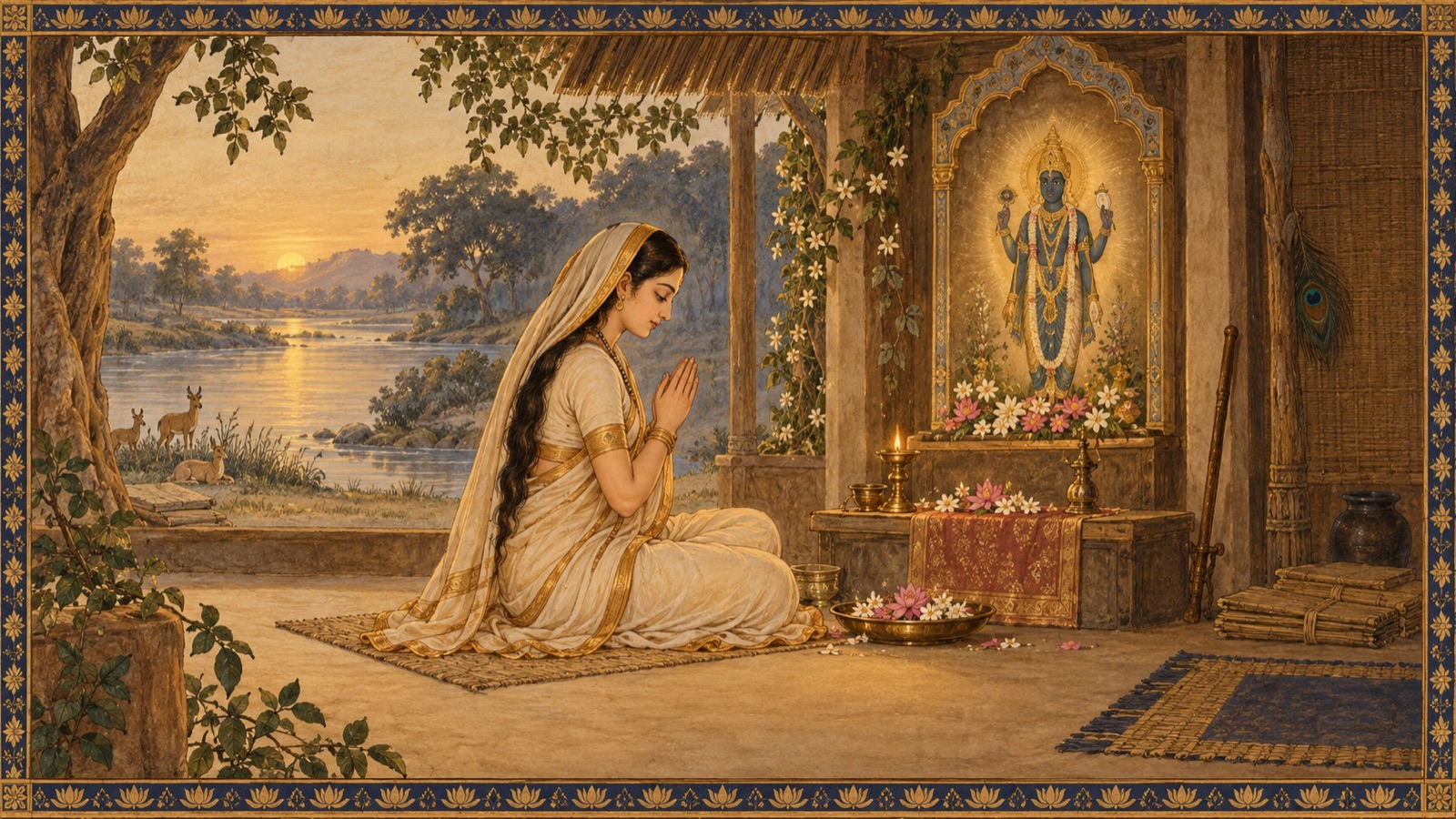 Devahuti taking up disciplined worship of the Supreme Person in preparation for the Lord's own descent