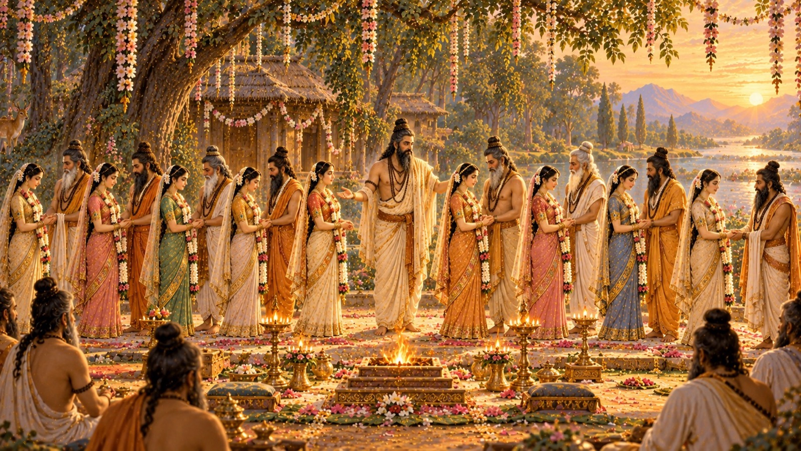 Kardama giving his nine daughters in marriage to nine of the great primordial sages