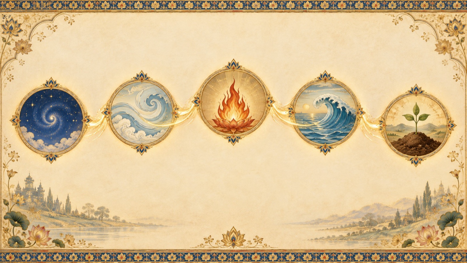 The sequential evolution of sound, touch, colour, taste, and smell into ether, air, fire, water, and earth and their corresponding senses
