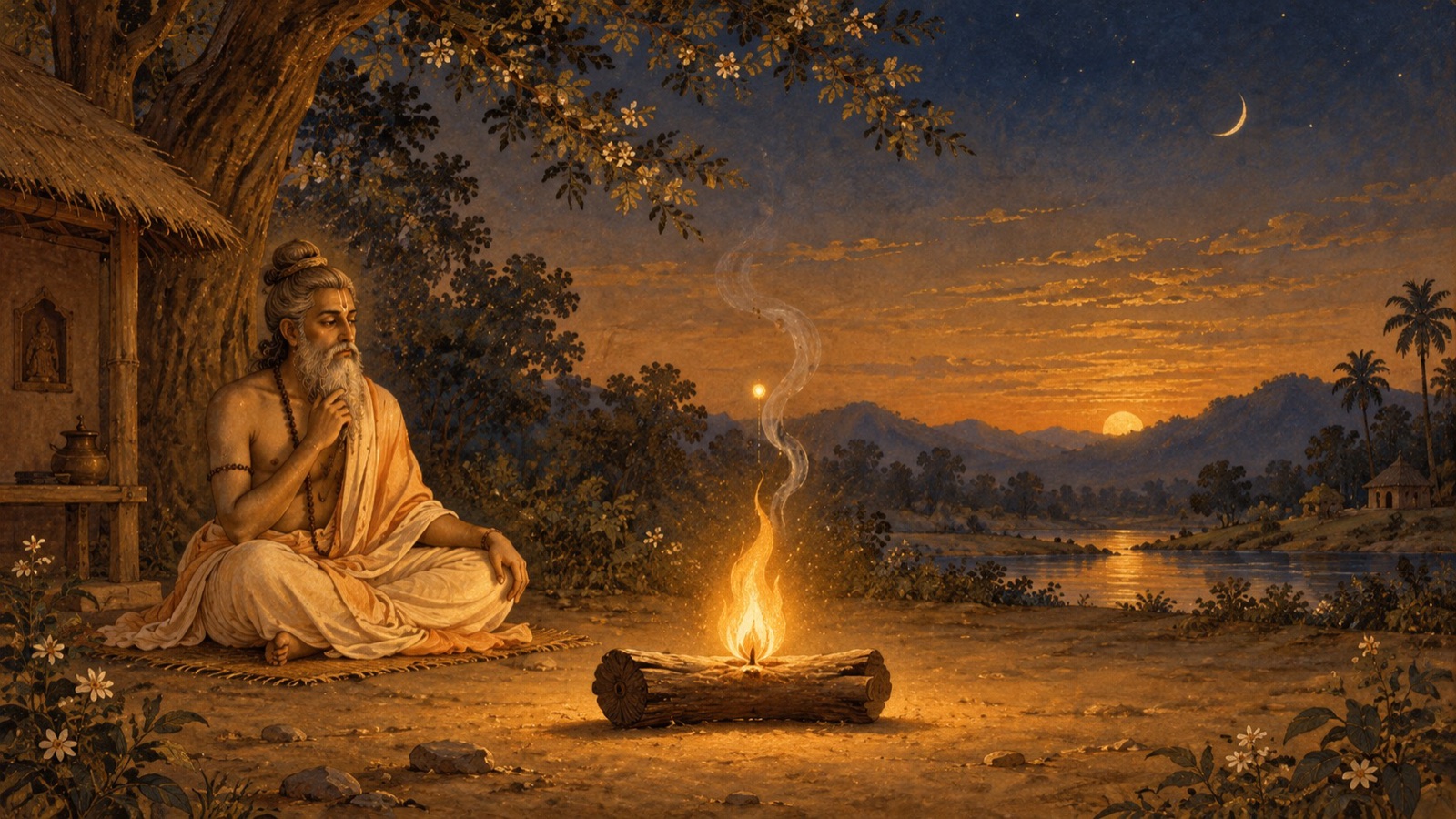 The analogy of fire and burning wood illustrating the soul's distinctness from the body and mind
