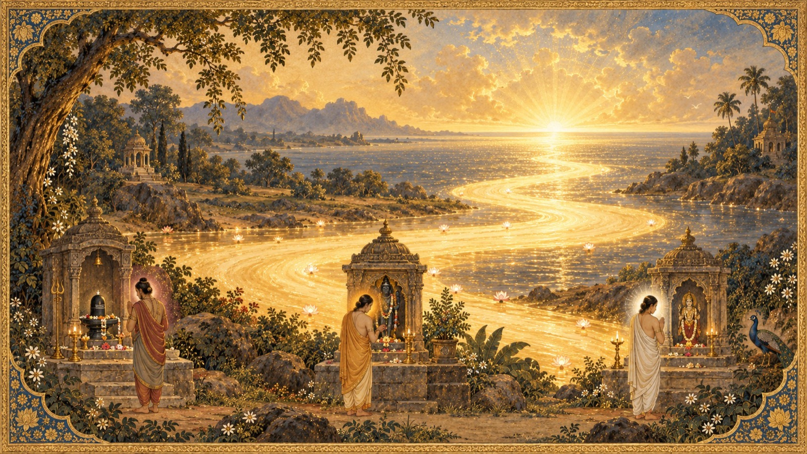 The Tamasika, Rajasika, and Sattvika devotee contrasted with the unqualified Bhaktiyoga flowing like the Ganga to the ocean