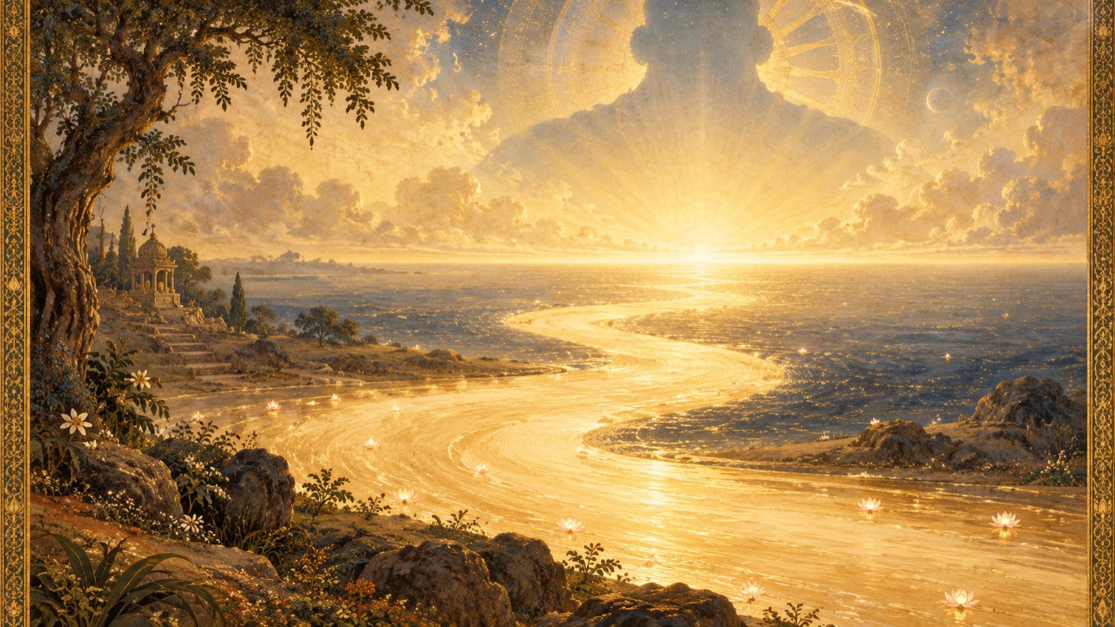 The uninterrupted stream of a devotee's love flows toward the Lord as the waters of the Ganga flow toward the ocean, while the same Lord stands revealed as all-devouring Time, before whom the wind blows, the sun shines, and even Death itself must one day die