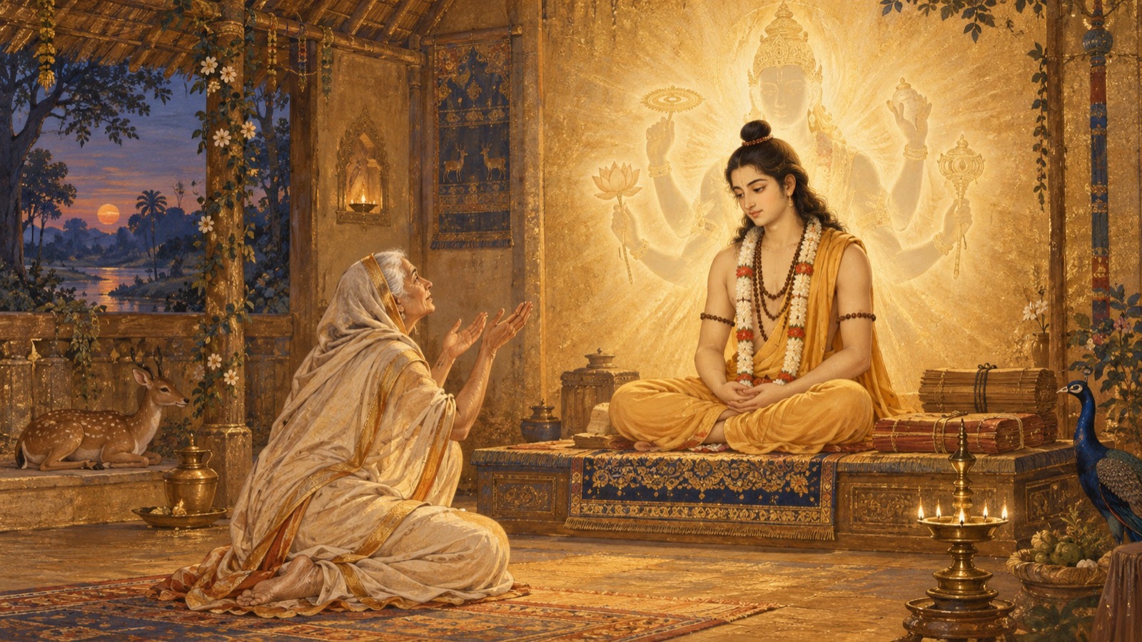 देवहूति का स्तोत्र अपनी पराकाष्ठा पर पहुँचता है: कपिल, मेरे पुत्र, के रूप में आप उसी परम सत्ता से अभिन्न हैं, आप स्वयं भगवान् विष्णु हैं, वेदों के स्रोत, मैं आपको प्रणाम करती हूँ