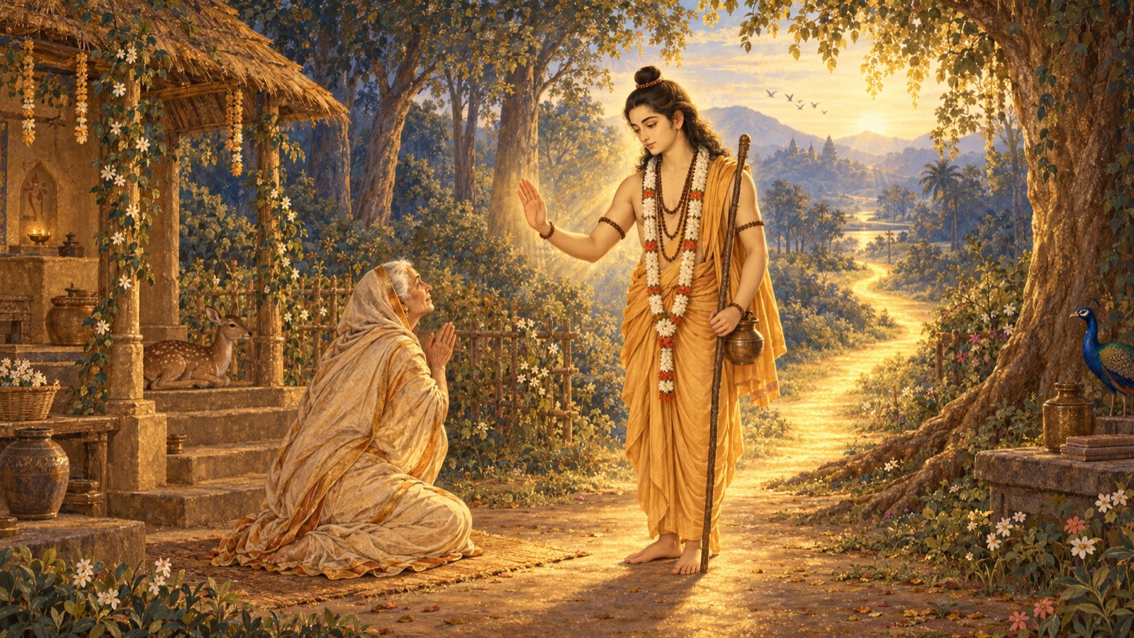 हे माता, मेरे द्वारा बताए गए सरल मार्ग का अनुसरण करके, तुम शीघ्र ही परम गन्तव्य को प्राप्त होगी, देवहूति के प्रति कपिल का अन्तिम आशीर्वाद, प्रस्थान से पूर्व