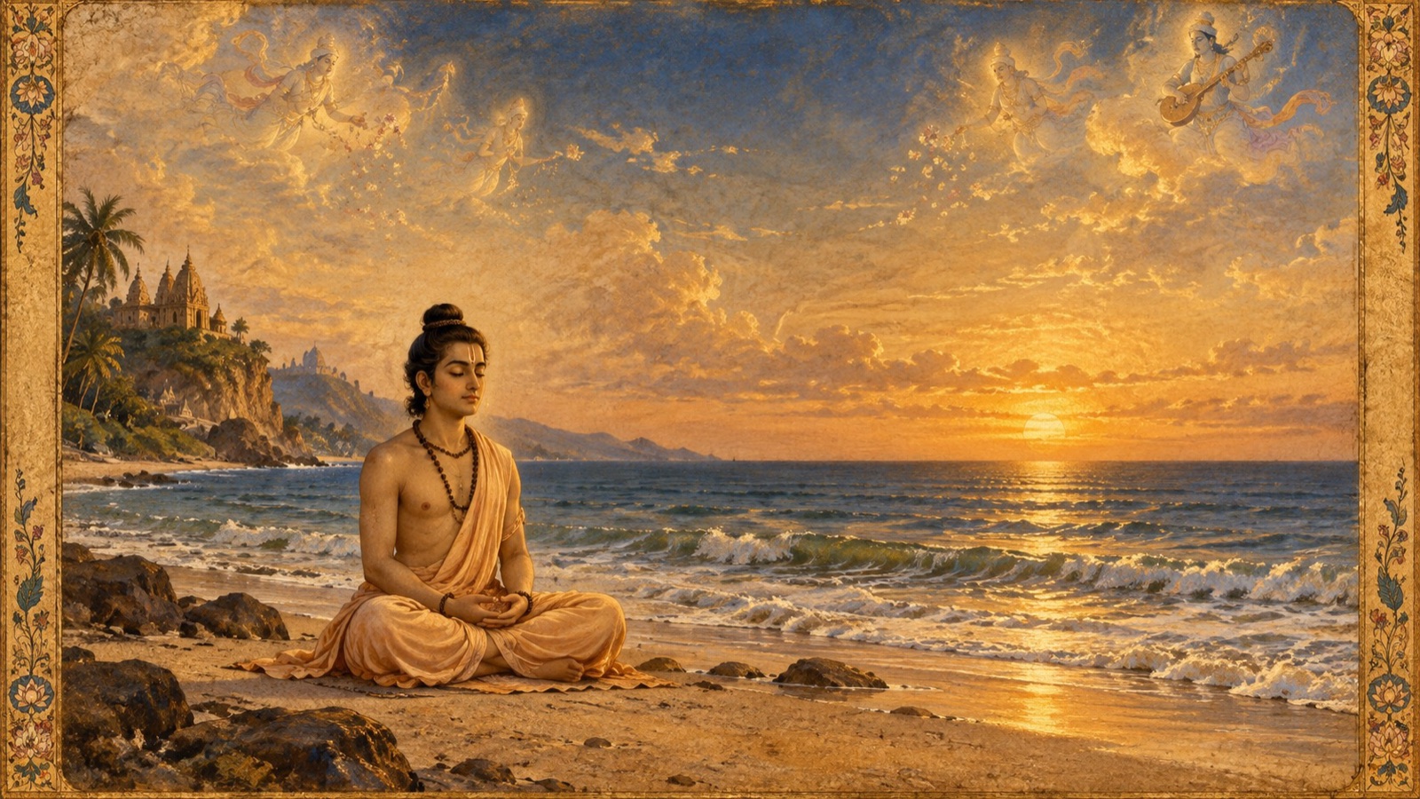 भगवान् कपिल समुद्र के तट की ओर प्रस्थित होते हैं, जहाँ वे, आज भी, तीनों लोकों के कल्याण हेतु गहन ध्यान में लीन, ऋषियों, सिद्धों तथा दिव्य प्राणियों द्वारा स्तुति किए जाते हुए, निवास करते हैं