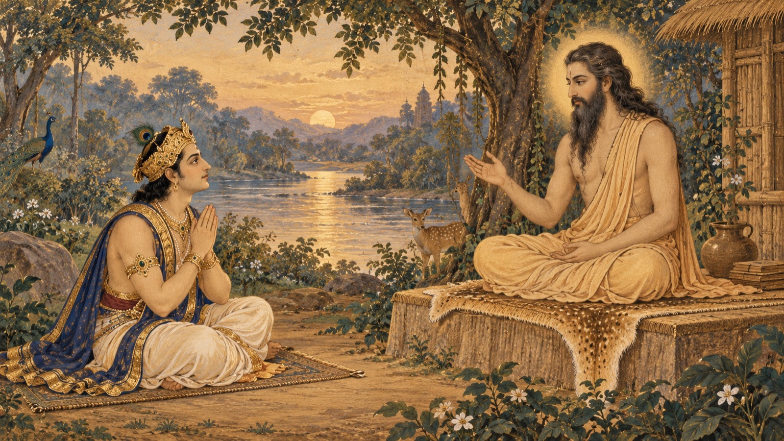 King Parikshit questioning Sukadeva Gosvami about why Uddhava alone survived