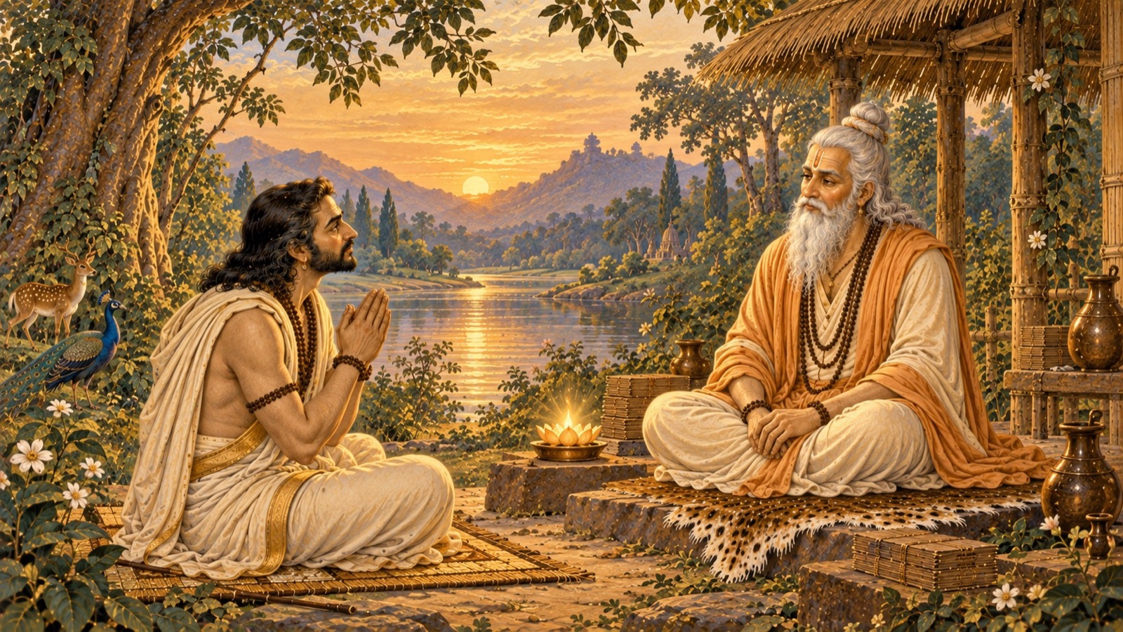 Vidura offering a final earnest question to Maitreya about freeing a soul from the fear of birth and death