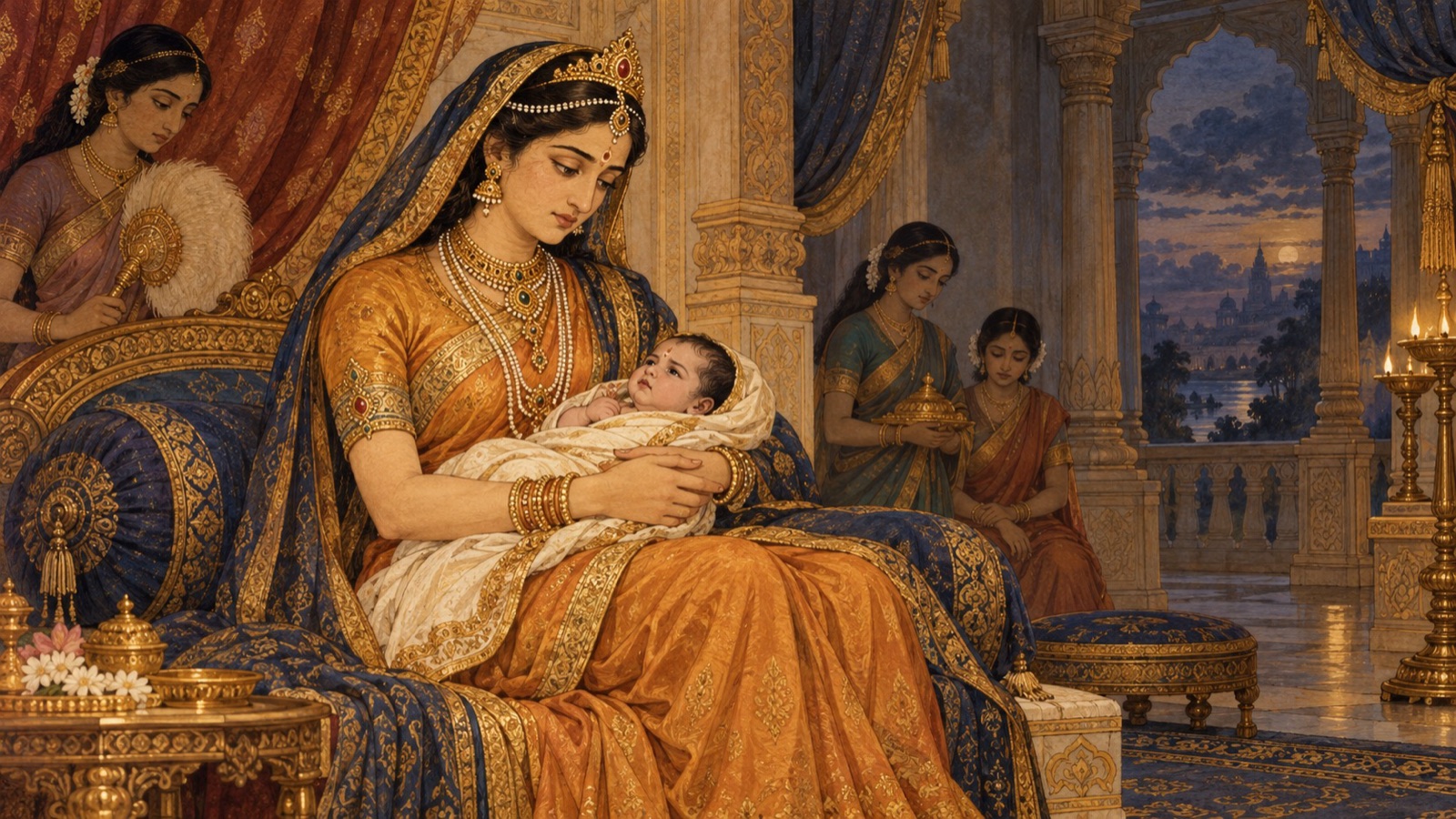 Queen Sunitha with the infant Vena, in whom a hard nature shows even in youth