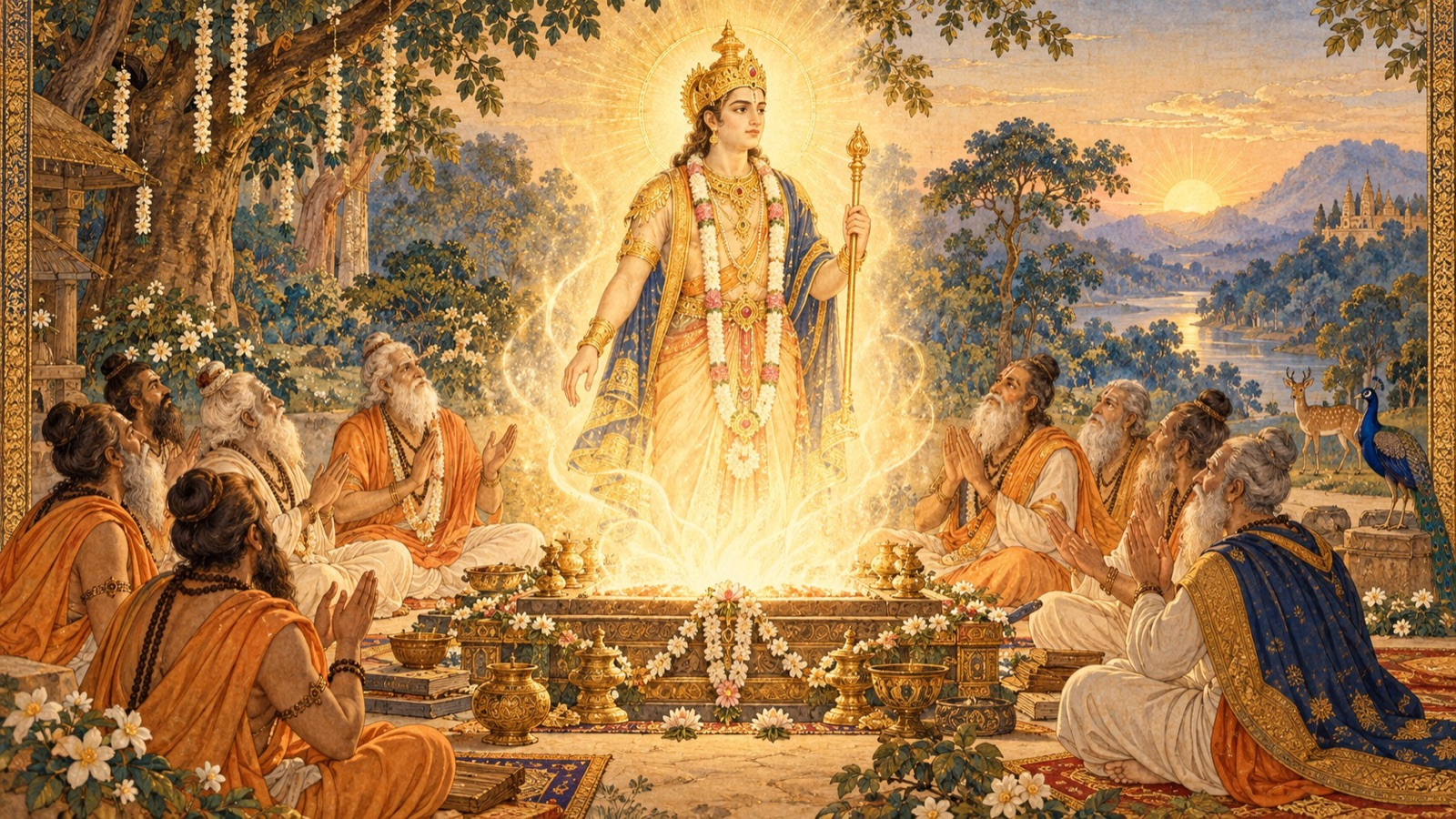 A radiant, worthy figure beginning to arise as the sages churn the arms of the purified body
