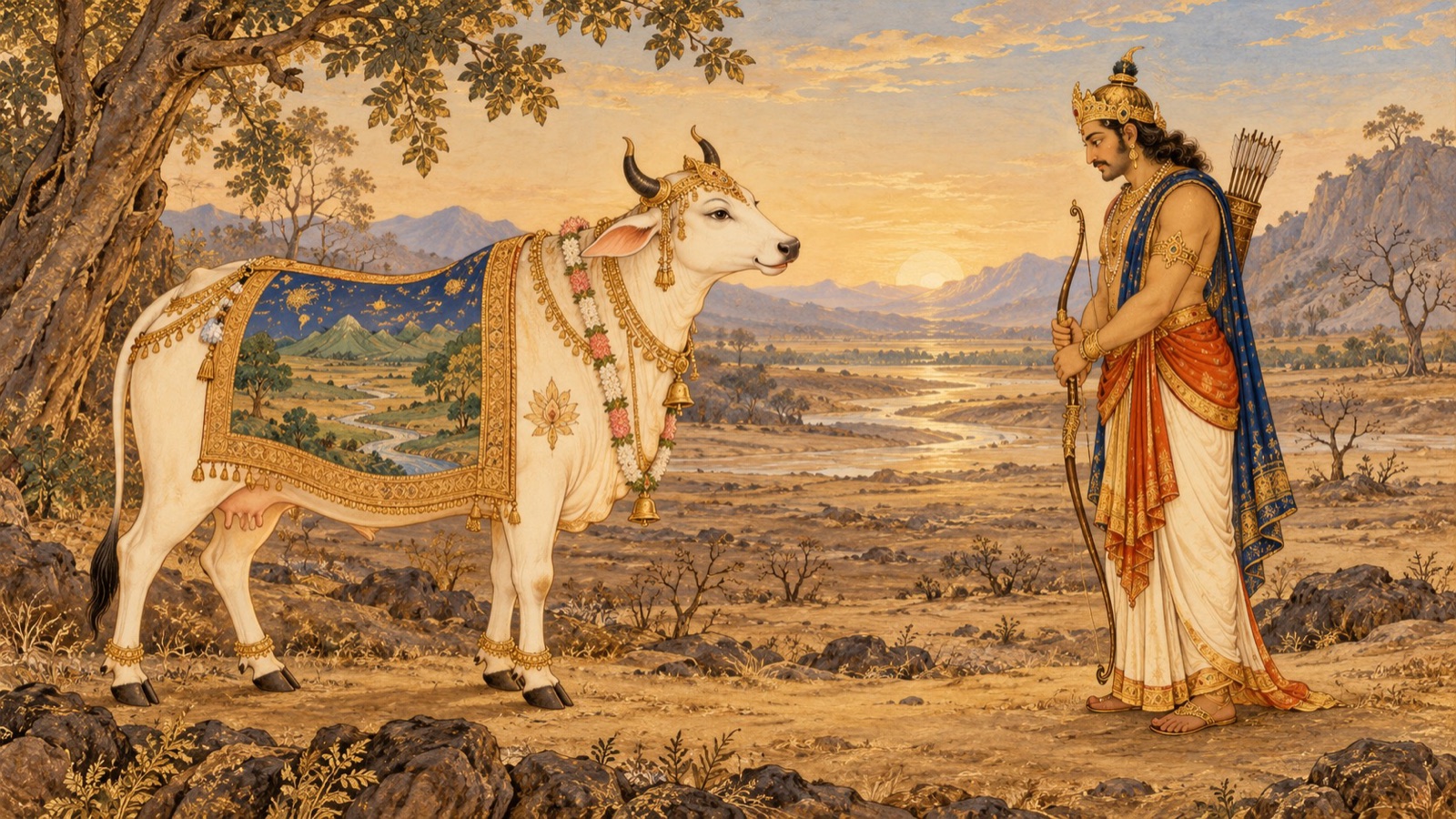 पृथ्वी देवी राजा पृथु को उचित साधन तथा उपयुक्त बछड़े से सम्पदा खींचने का परामर्श देती हुई