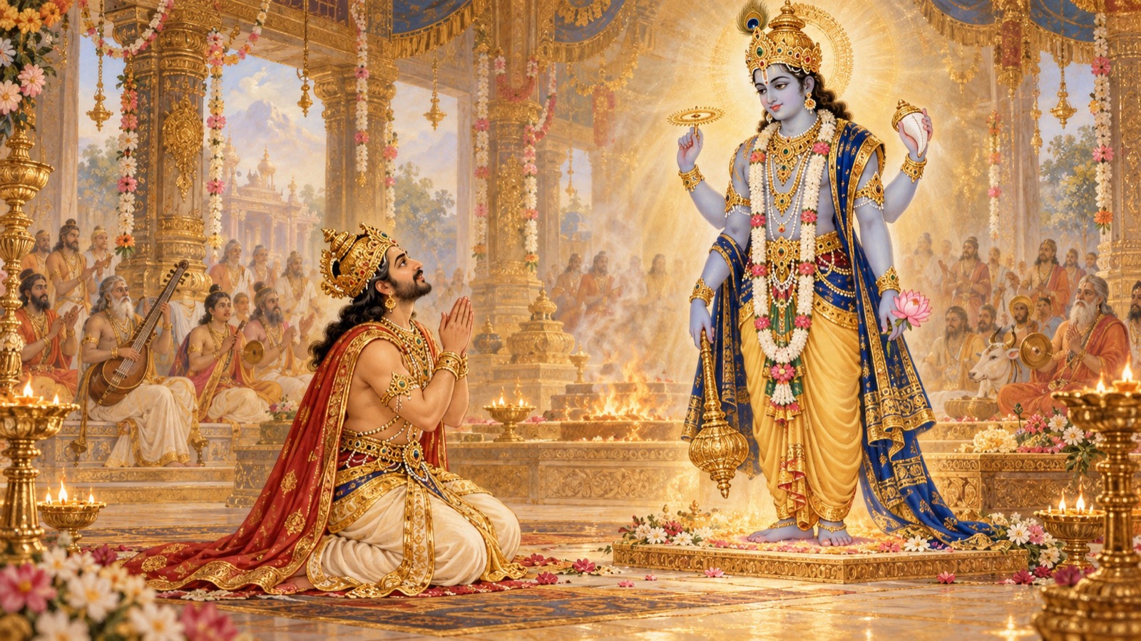 King Prithu praying for ten thousand ears to hear the glories of the Lord forever