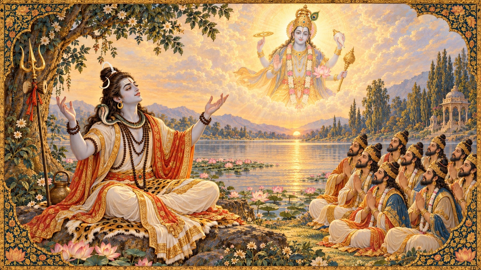 भगवान् शिव रुद्र-गीत गाते हुए, परम भगवान् को सबके निर्भय आश्रय के रूप में स्तुत करते हुए