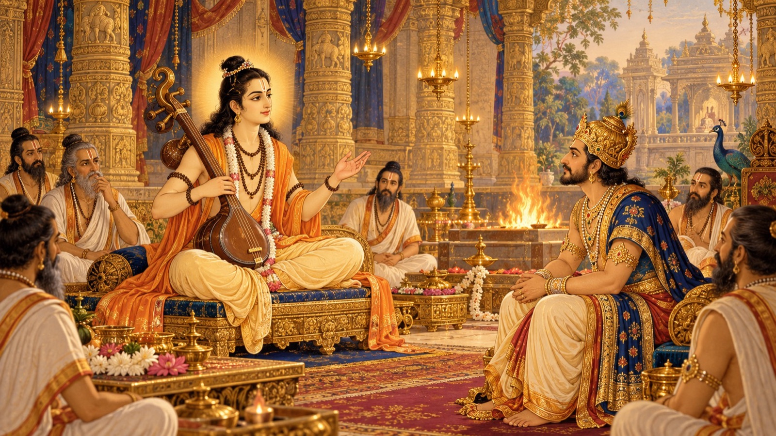 The sage Narada admonishing King Prachinabarhi and beginning the parable of Puranjana