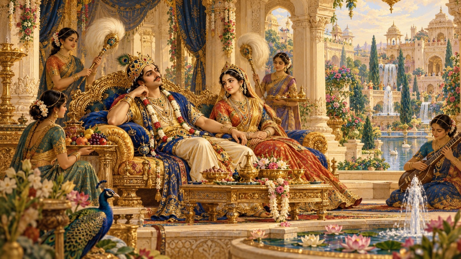 Puranjana entangled in a life of pleasure and wholly in the power of the queen of the city