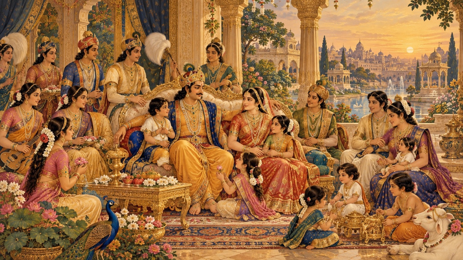 Puranjana surrounded by his many sons and daughters, ever more entangled in household ties
