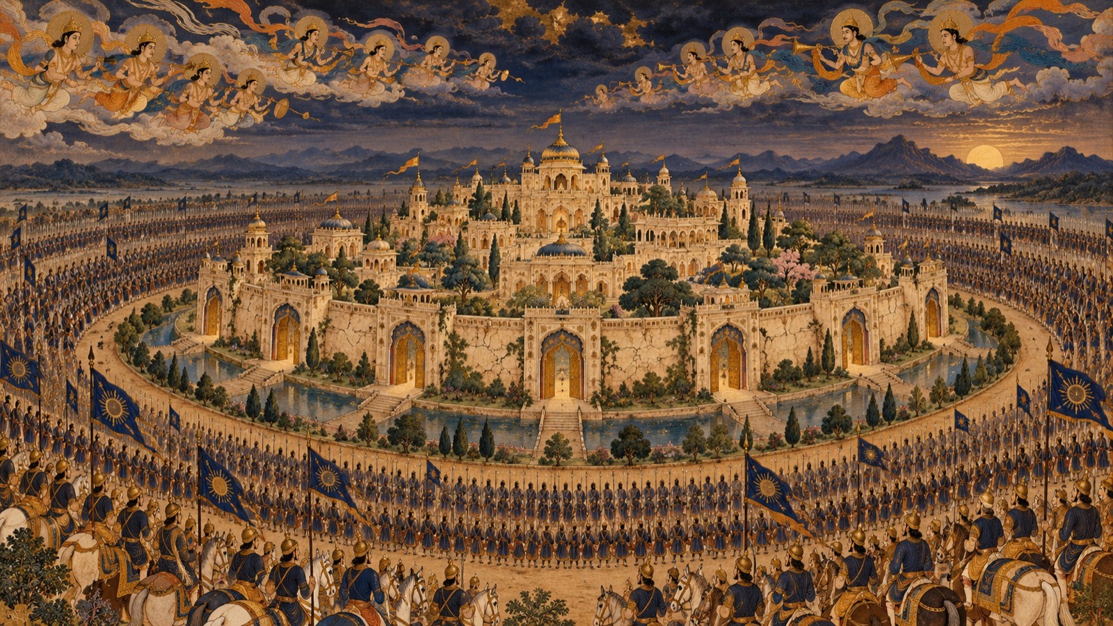 The forces of Chandavega, the passing years, laying siege to Puranjana's city of nine gates