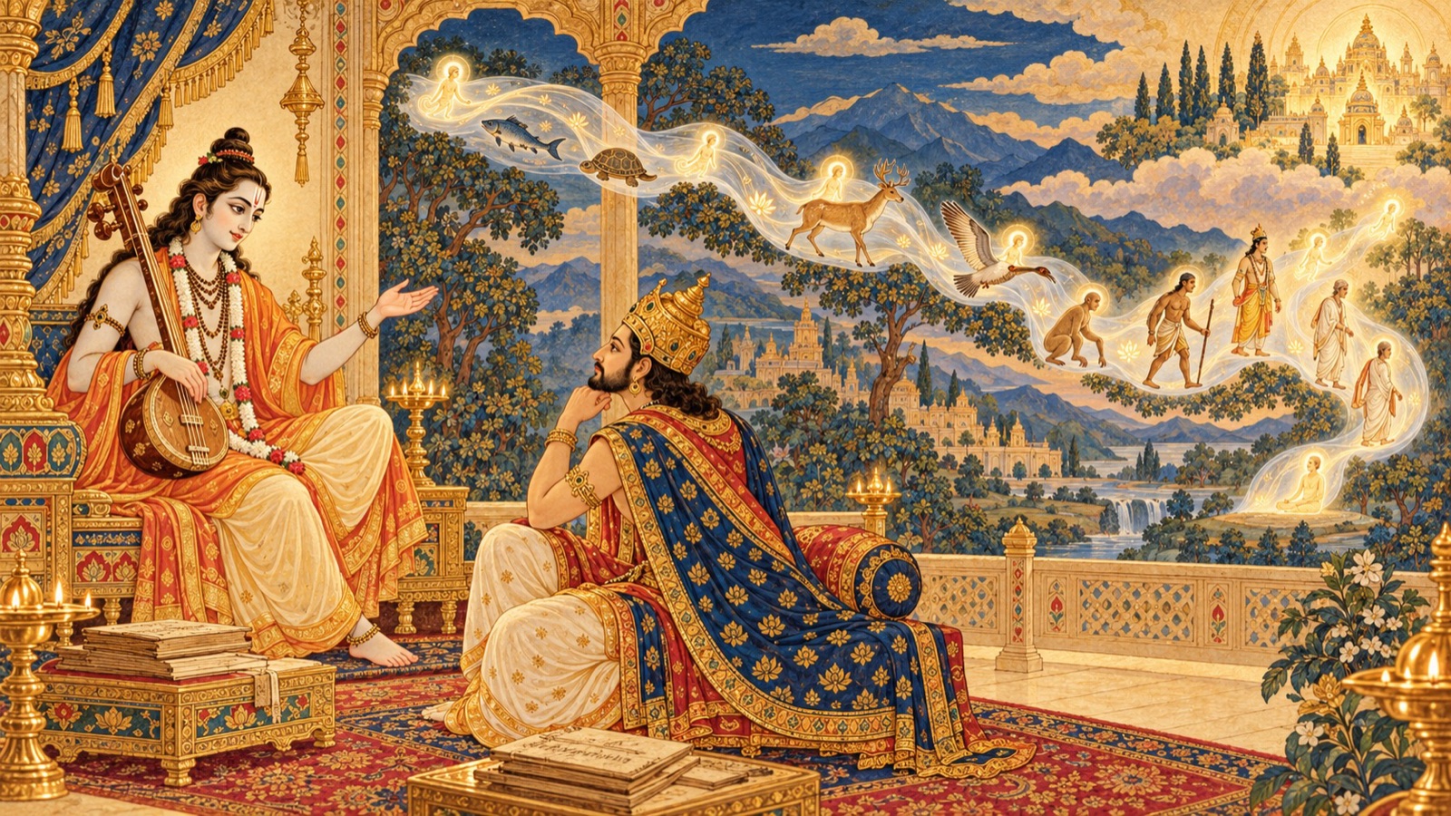 Narada teaching that the subtle mind carries the soul from one life to the next