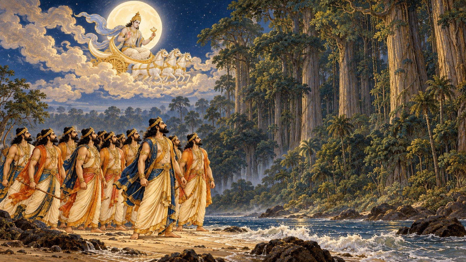 The Pracetas emerging from the ocean to find the earth overgrown with towering trees, and growing angry