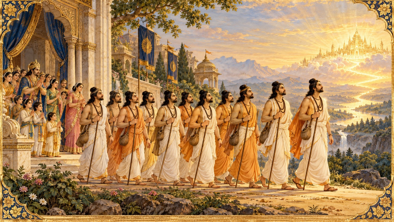 The Pracetas renouncing their kingdom for a life of single-minded devotion to attain the Lord