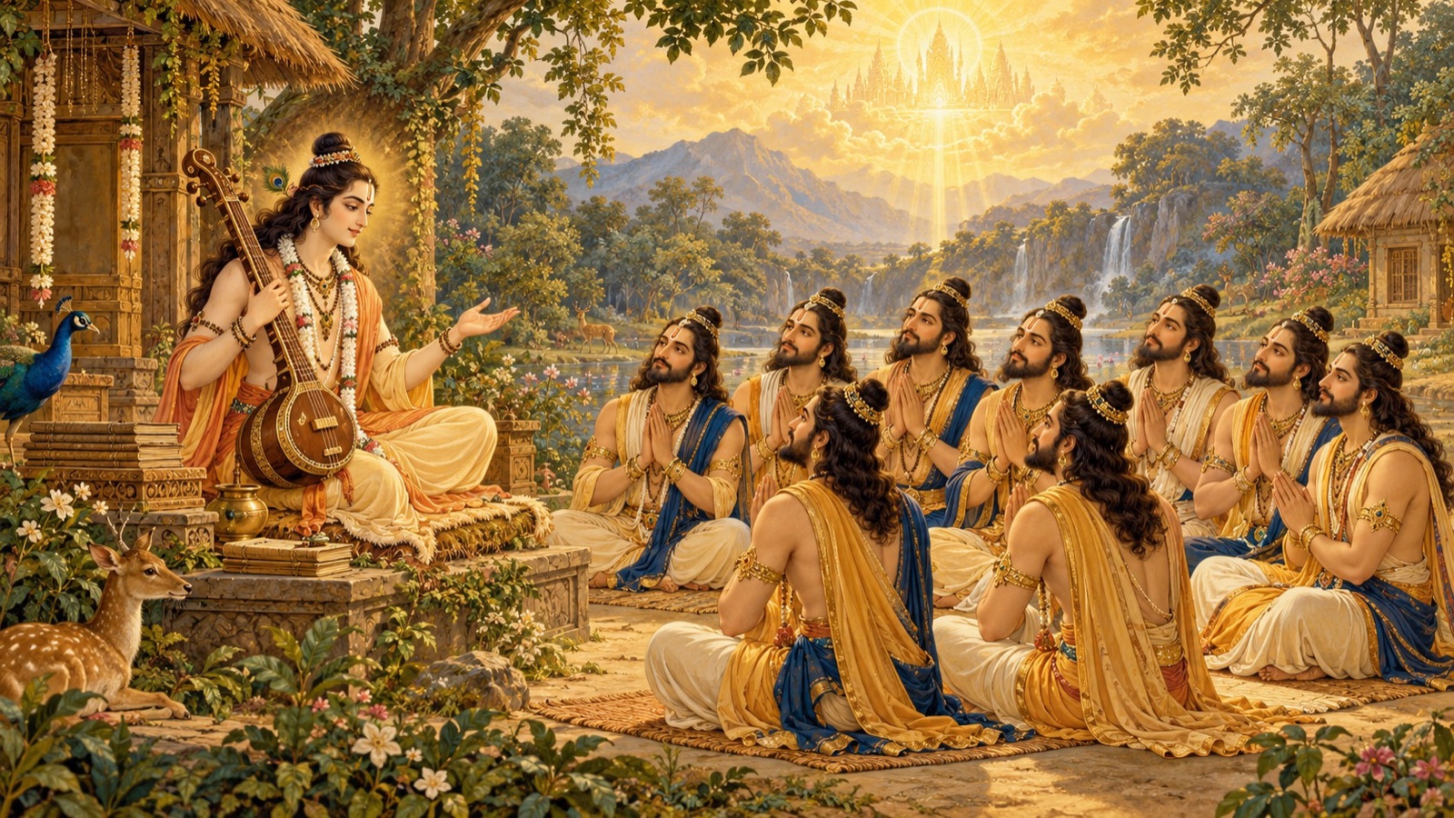 The sage Narada teaching the Pracetas that a life is worthwhile only in serving the Lord