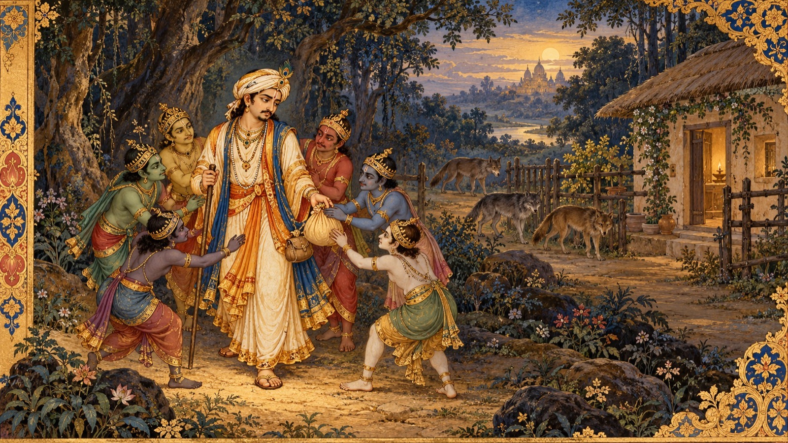 The six senses as robbers plundering the soul's wealth in the forest while family members act as wolves and jackals