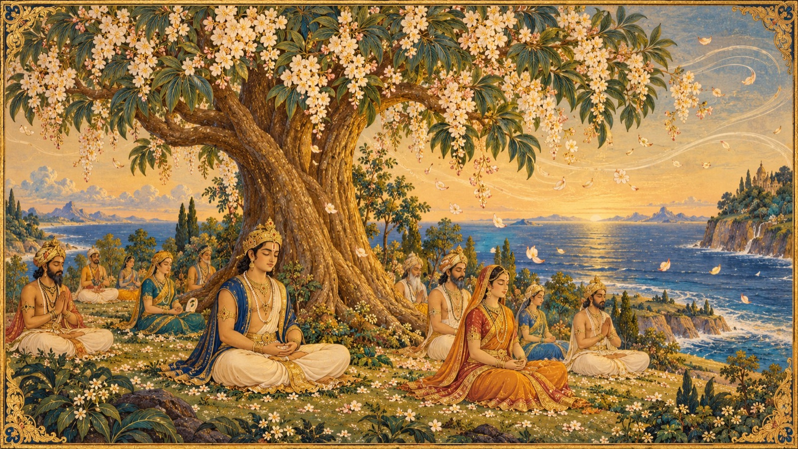 शाकद्वीप के लोग सुगन्धित शाक वृक्ष के नीचे गहन ध्यान में भगवान् की वायुदेव के रूप में उपासना करते हुए