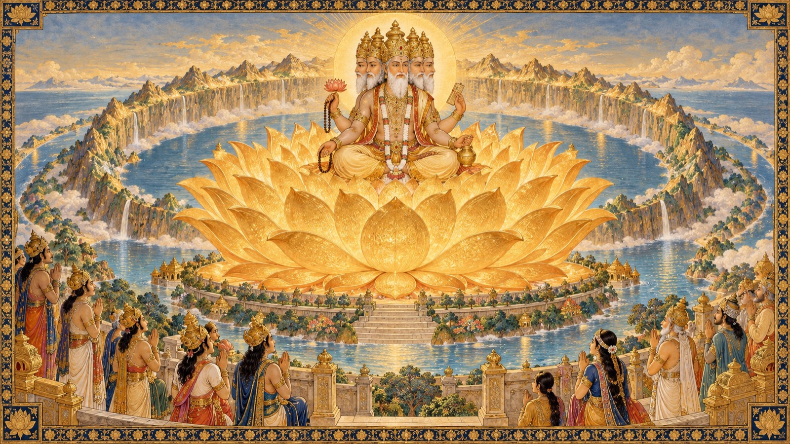 पुष्करद्वीप के लोग विशाल स्वर्ण-कमल और मानसोत्तर पर्वत के पास भगवान् की ब्रह्मा के रूप में उपासना करते हुए