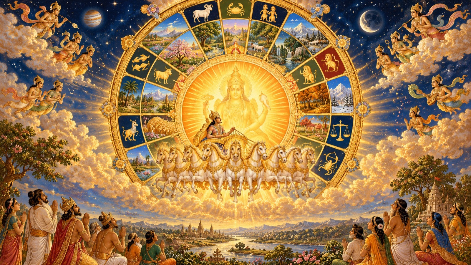 The Lord as the sun entering the wheel of Time, dividing the year into twelve months and six seasons