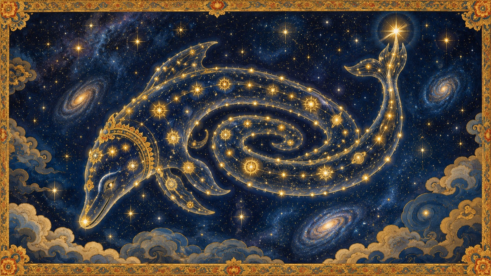 The whole host of stars beheld as the Sisumara, the coiled dolphin-form of Lord Vasudeva, with Dhruva at the tail and the gods and planets on its limbs