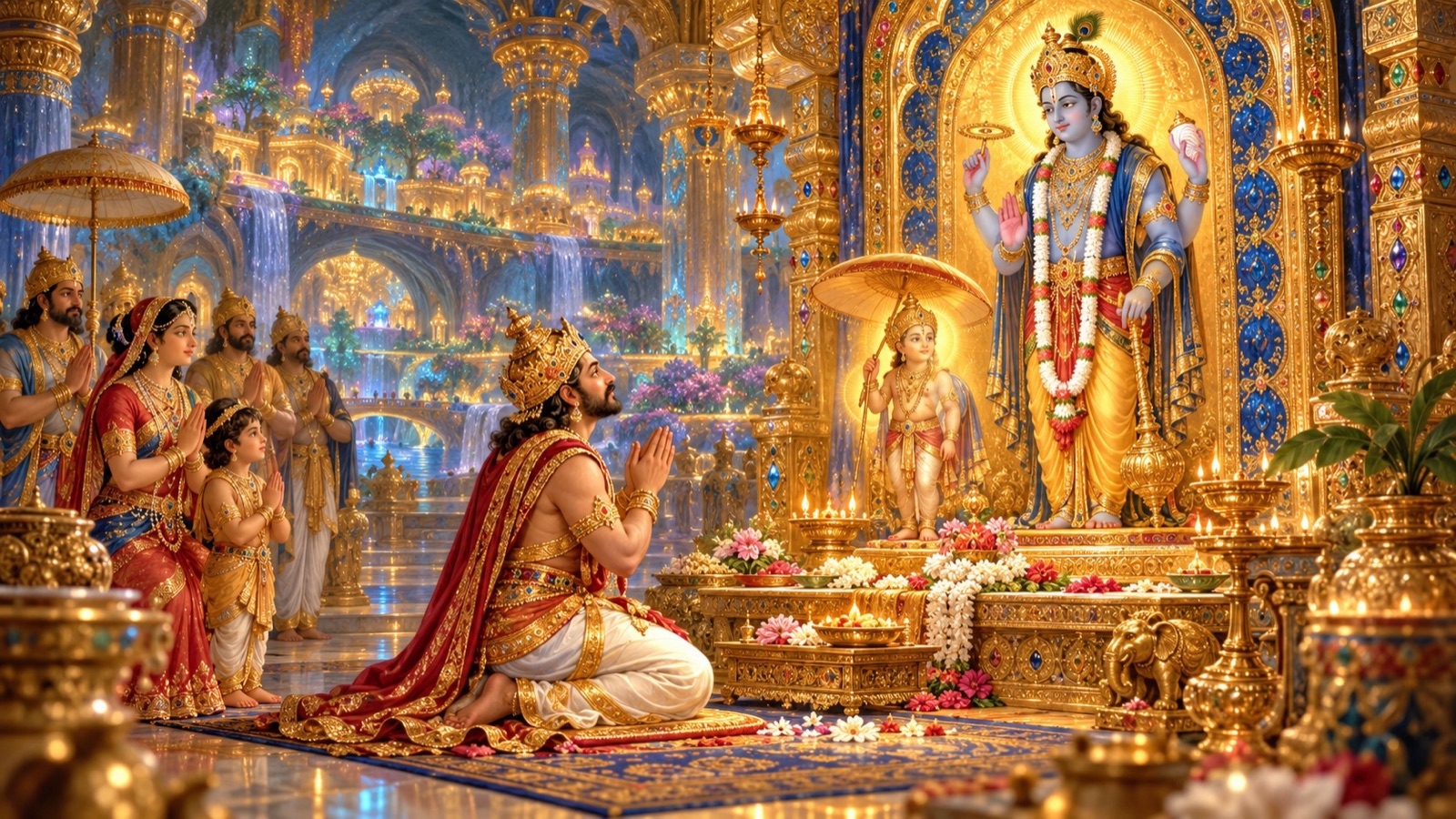 King Bali worshipping the adorable Lord in Sutala, treasuring devotion above the sovereignty of the worlds