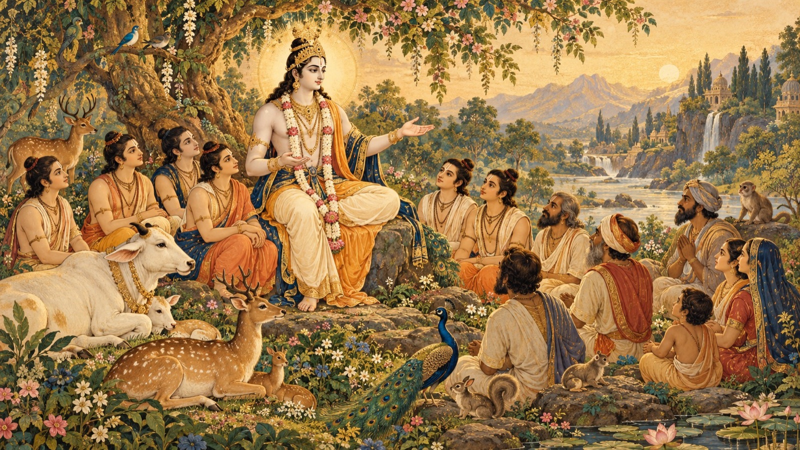 Lord Rsabhadeva teaching His sons to revere every living being as a dwelling-place of the Lord