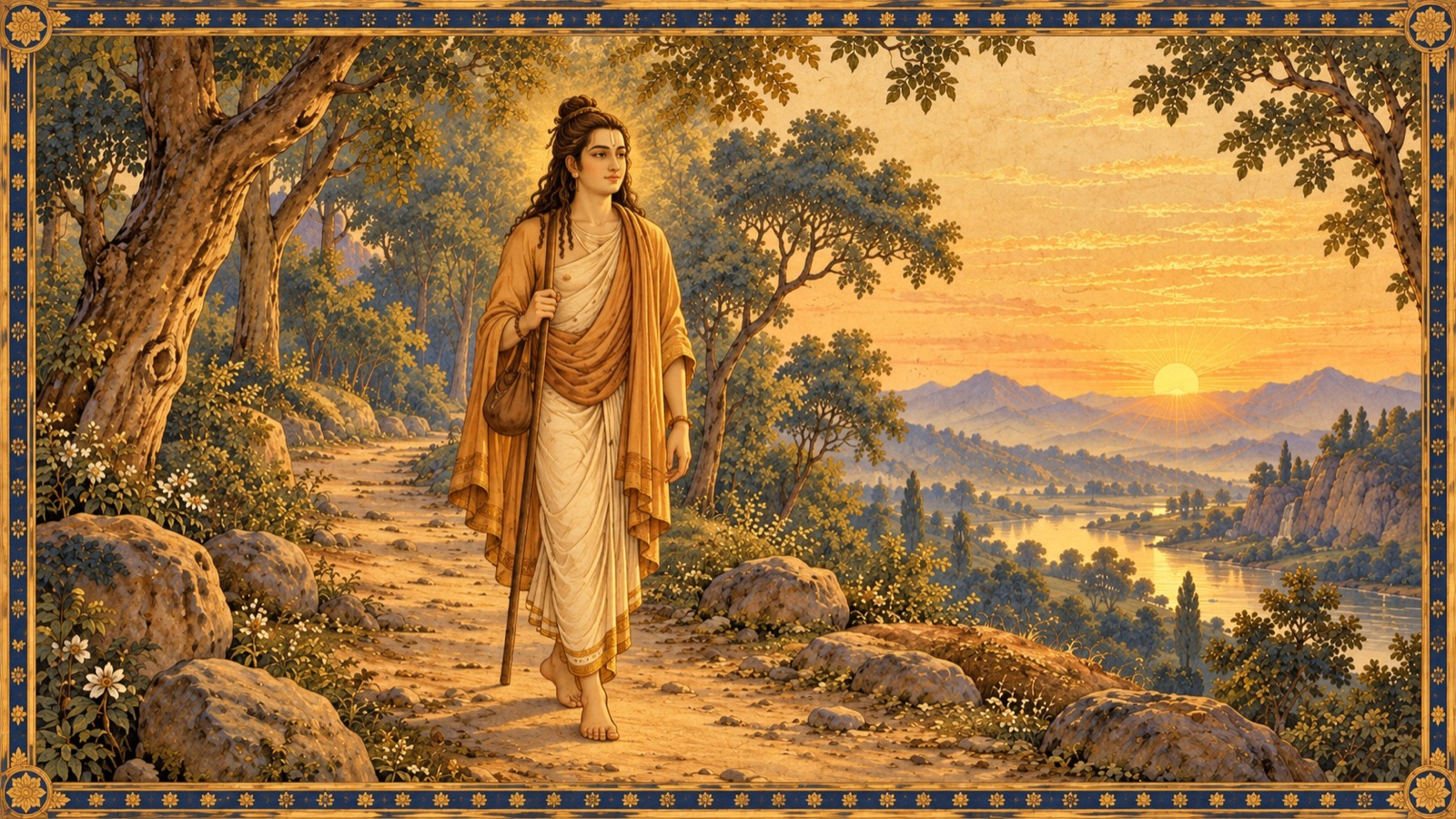 Lord Rsabhadeva as a serene wandering ascetic departing Brahmavarta, unmoved amid hardship