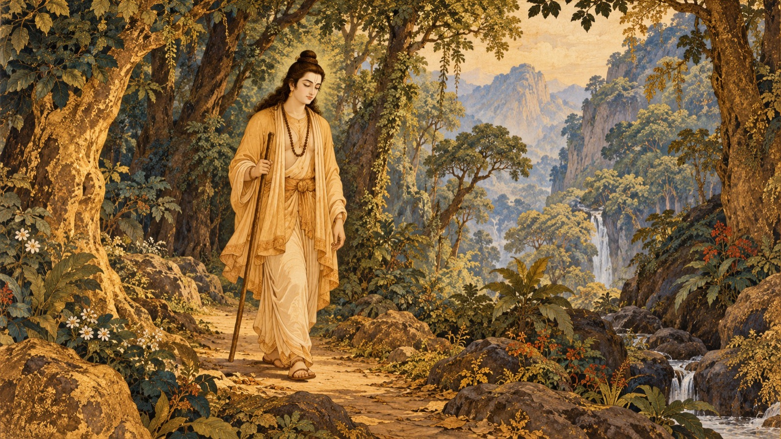 Lord Rsabhadeva wandering the southern Kutaka mountain forest as a silent recluse, absorbed within