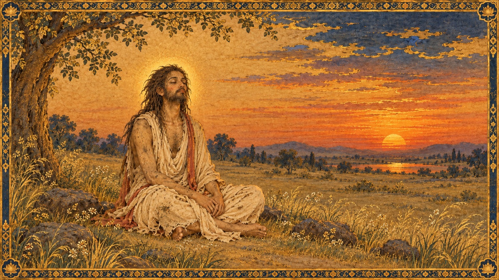 Jada Bharata, the hidden sage, seated in serene silence with his inner glory concealed beneath dust