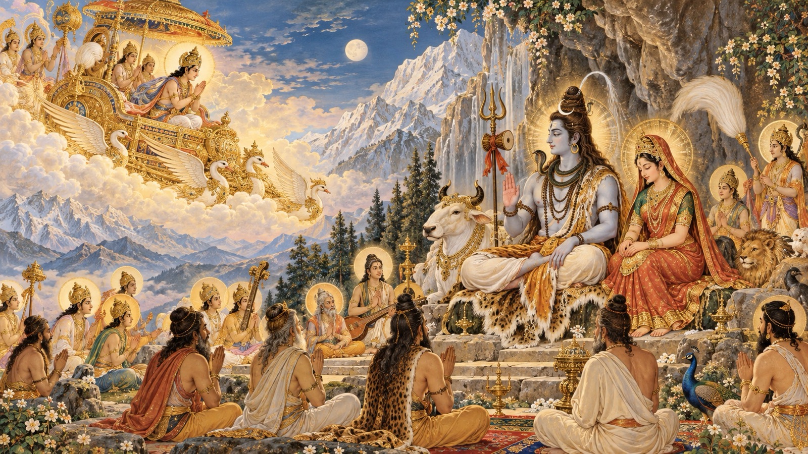 Indra serving his aunt Diti in her hermitage while watching for a lapse in her vow