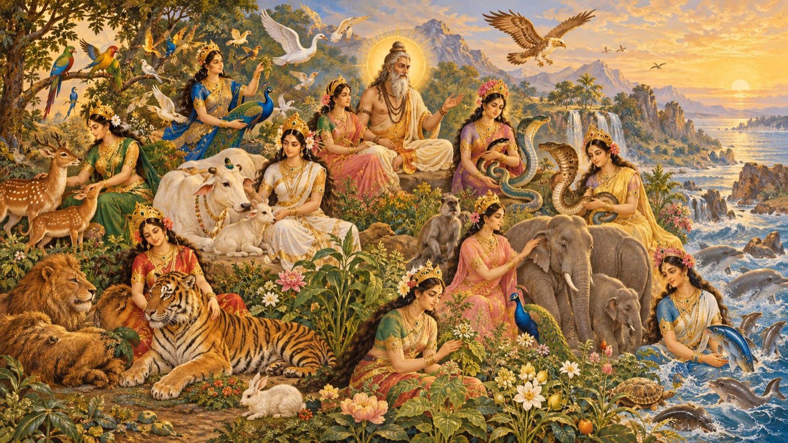 कश्यप की पत्नियाँ समस्त पशुओं, पक्षियों, नागों तथा पृथ्वी की वनस्पतियों की माताएँ के रूप में